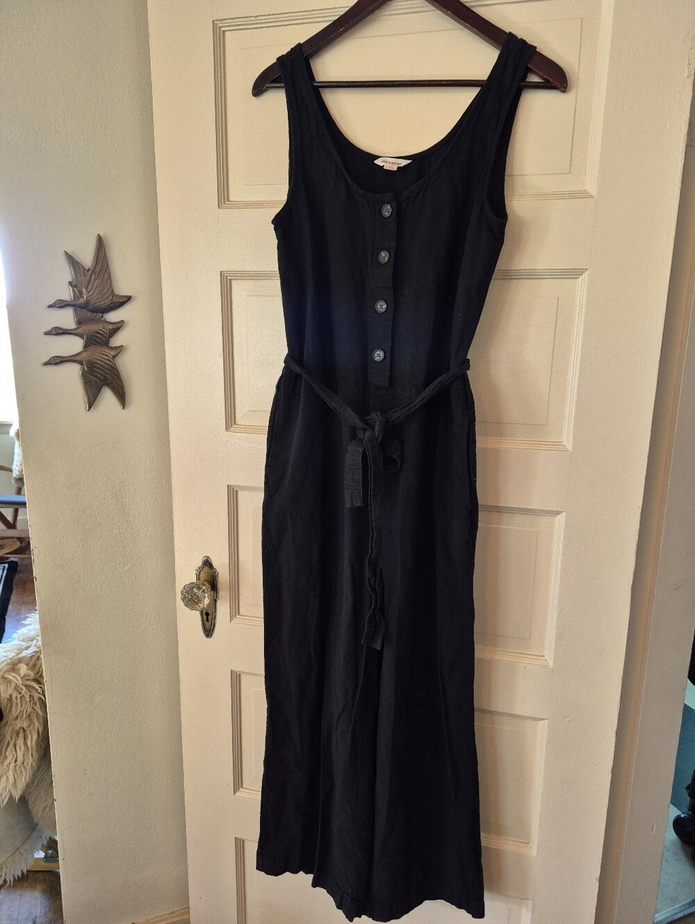 Linen And Cotton Wide Leg Jumpsuit With Belt Black